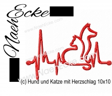 Stickdatei Herzschlag Hund und Katze 10x10