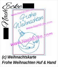 Stickdatei Weihnachtskarte Frohe Weihnachten mit Kugel Huf und Hand 13x18 ITH