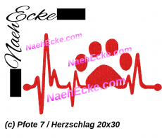 Stickdatei Pfote / Hundepfote 7 Herzschlag 1 20x30 / 18x30