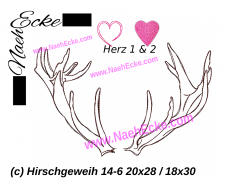 Stickdatei Hirschgeweih Nr. 14-6 mit Herz 20x28 / 18x30