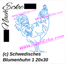 Stickdatei  Schwedisches Blumenhuhn 1 20x30 / 20x28 / 20x20