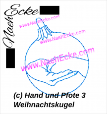 Stickdatei Redwork: Weihnachtskugel Hand und Pfote 3 10x10