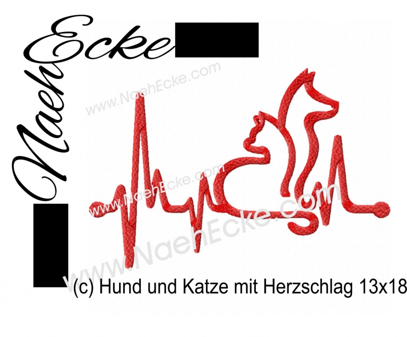 Stickdatei Herzschlag Hund und Katze 13x18