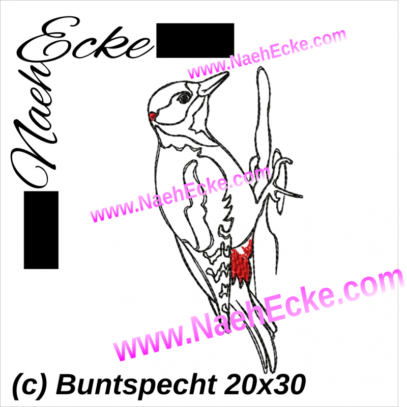 Stickdatei Buntspecht 1 20x30 / 14x20 / 20x20 / 20x28