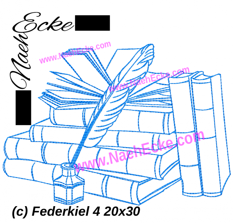 Stickdatei Federkiel 4 mit Büchern 20x30 / 20x28