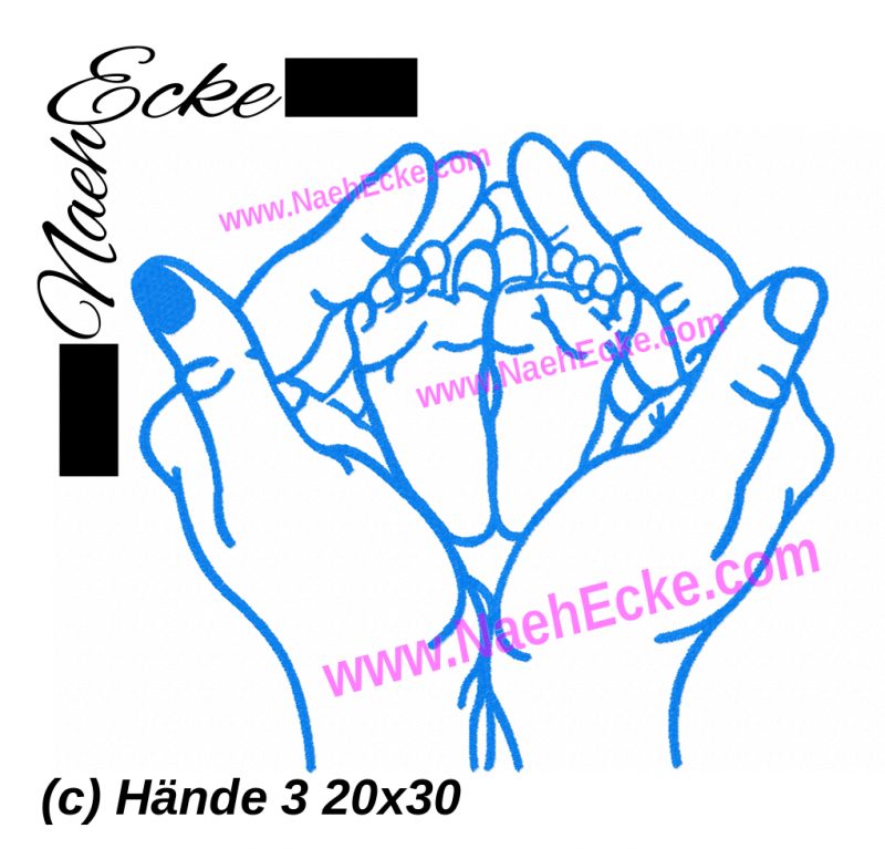 Stickdatei Hände 3-2 / haltende Hände mit Babyfüßen 20x30 / 20x28