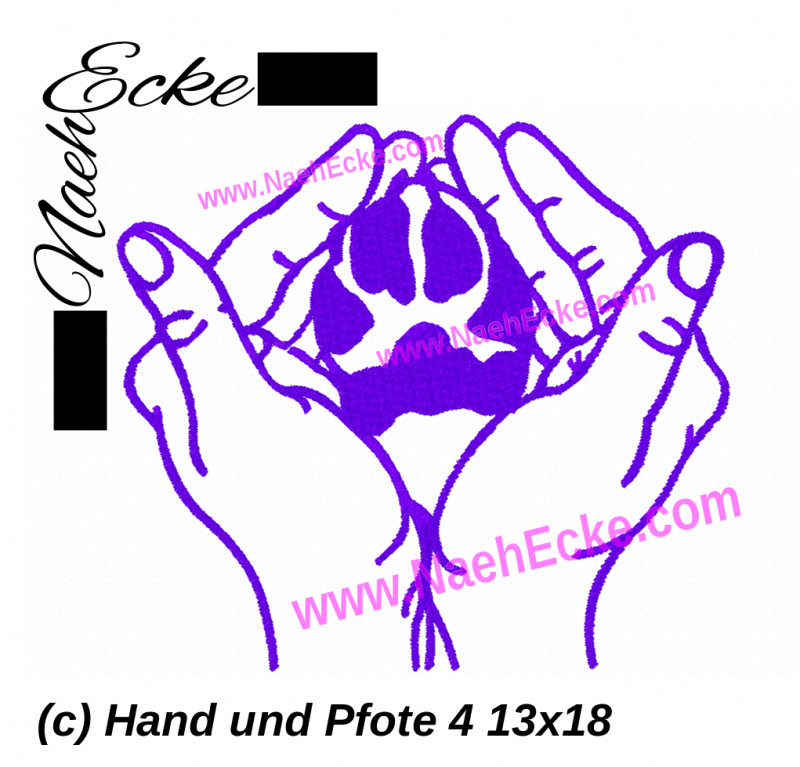 Stickdatei Pfote und Hand Nr 4 13x18