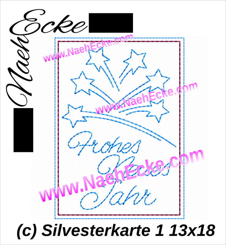 Stickdatei Silvesterkarte 1 Feuerwerk / Sterne 13x18 ITH