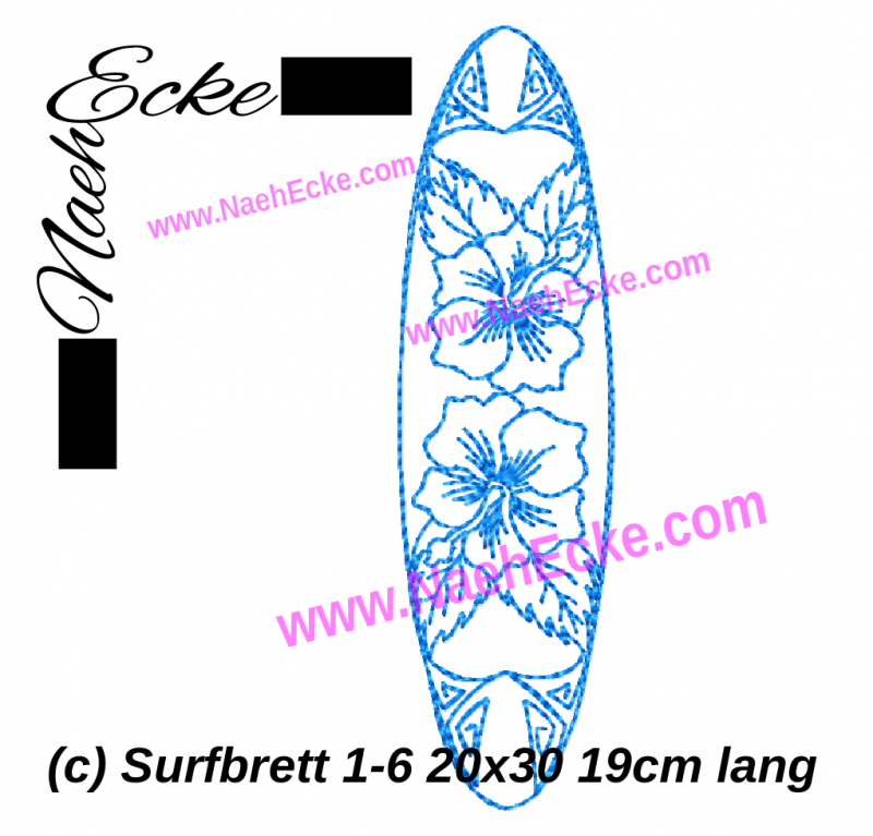 Stickdatei Surfbrett 1-6 20x30 / 14x20 / 20x20 / 180x30 / 15x26