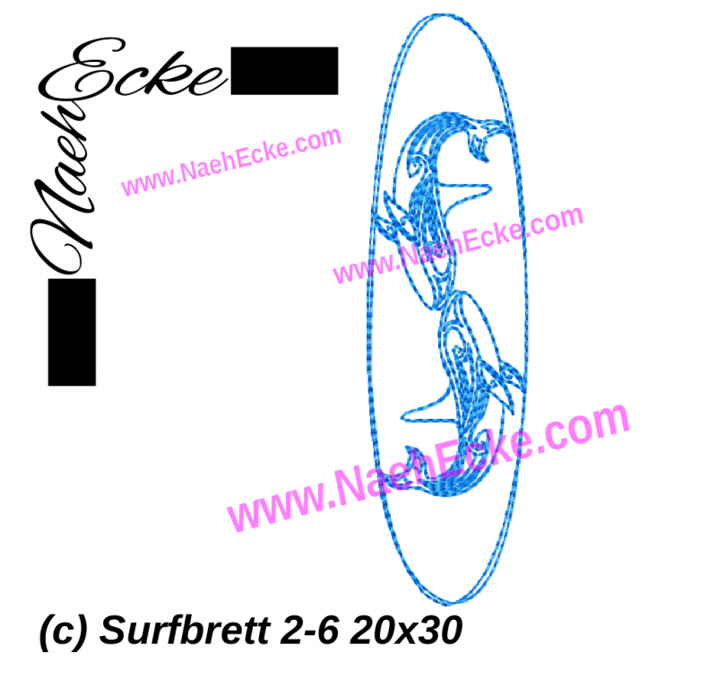 Stickdatei Surfbrett 2-6 20x30 / 14x20 / 20x20 / 18x30 / 16x26