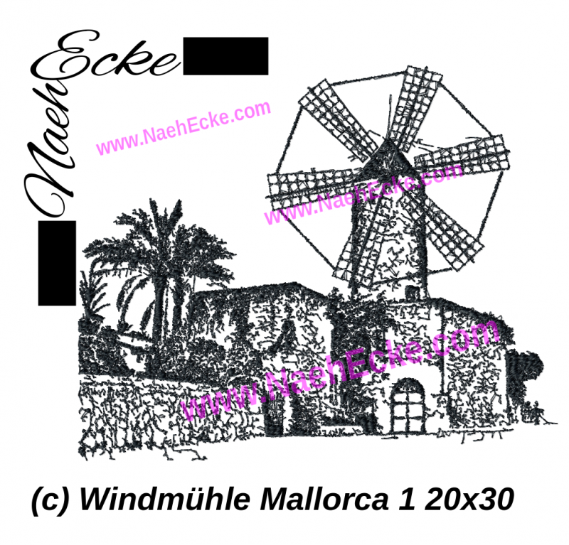 Stickdatei Windmühle Mallorca 1  20x28 / 20x30 Scrib-Art