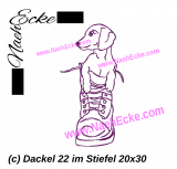 Stickdatei Dackel 22 Welpe im Stiefel 20x30 / 18x30 / 14x20 / 20x20 / 20x28