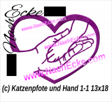 Stickdatei Katzenpfote & Hand 1 mit Herz 13x18